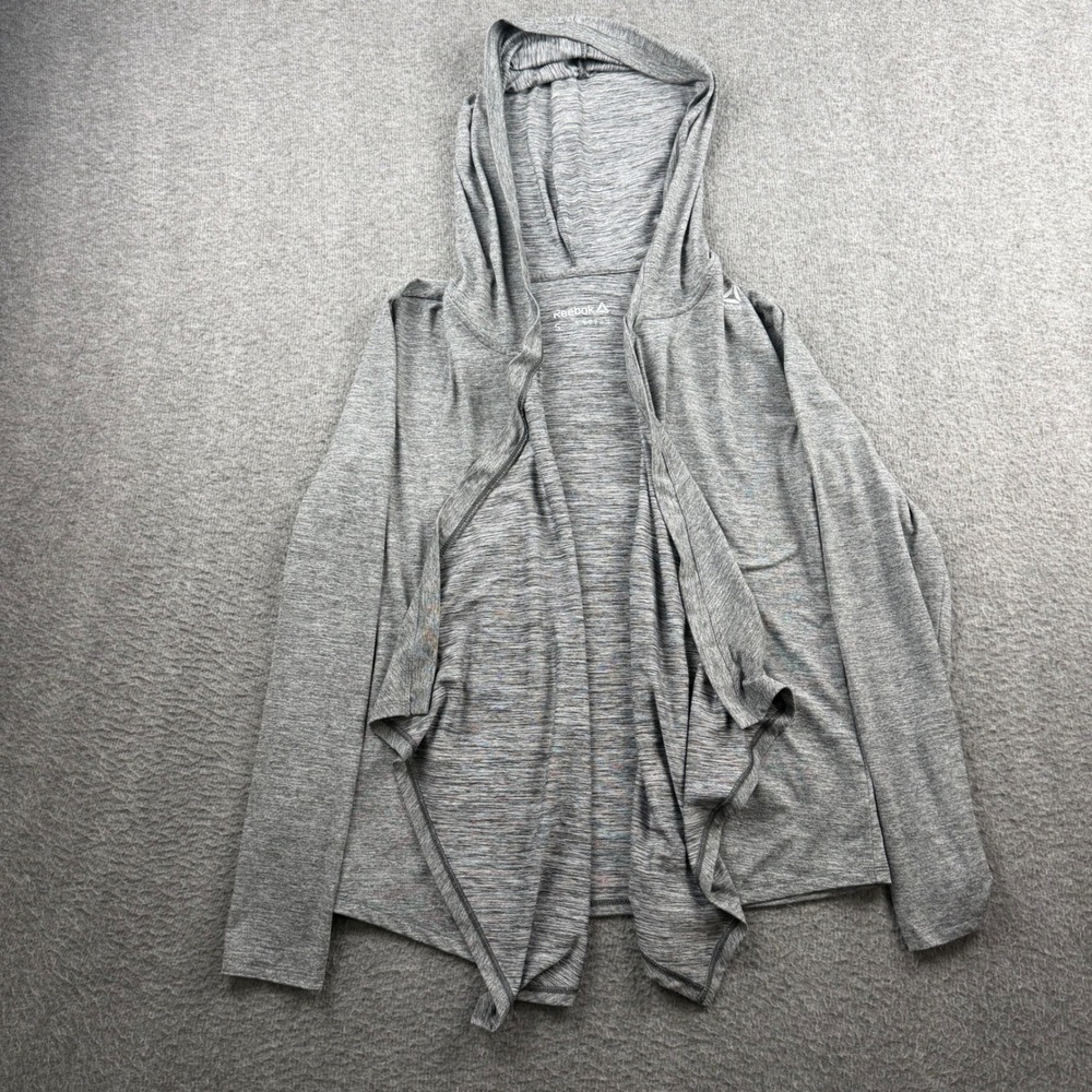 Reebok Womens Gray Space Dye Open Front Hooded Cardigan Jacket Size Small